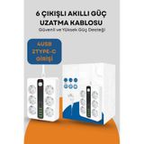 Pro P11 6x Priz 3000w Termal Akım Korumalı 4x Usb 2x Type-c Girişli Çoklu Priz 0.2 M