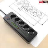 Pro P13 3000W Akım Korumalı 5 Girişli Type-C ve USB Girişli Uzatmalı Grup Priz - Siyah