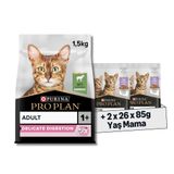 Pro Plan Delicate Kuzu Etli Kuru Kedi Maması 1.5 kg + Purina Pro Plan Healthy Start Sos İçinde Hindi Etli Yavru Kedi Maması 85gr Pouch x 26 Adet x 2 Adet