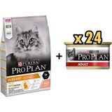 Pro Plan Elegant Somonlu 1.5 kg Yetişkin Kedi Maması + 24x85 gr Adult Tavuk Etli Yetişkin Kedi Konservesi