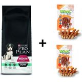 Pro Plan Kuzulu 12 kg Yavru Köpek Maması + 2x80 gr Wooc Ödül