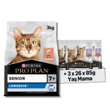 Pro Plan Original Senior Somonlu Kuru Kedi Maması 3 kg + Purina Pro Plan Healthy Start Sos İçinde Hindi Etli Yavru Kedi Maması 85gr Pouch x 26 Adet x 3 Adet