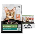 Pro Plan Purina Kısırlaştırılmış Yetişkin Kediler İçin Somonlu Kedi Maması 3 Kg + Pro Plan Pouch Sterilised Biftekli Kısır Kedi Konservesi 85gr x 3 Adet