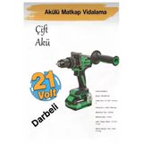 Pro Profesyonel Darbeli Matkap 21 V 4.0 Ah Çift Akülü Kömürsüz Motor