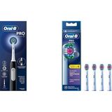 Pro Serisi 1 Siyah Elektrikli Diş Fırçası, 1 Diş Fırçası Başlığı, Braun Tasarımı + Oral-B 3D White X-Filament Şarjlı Diş Fırçası Yedek Başlığı 4 Adet - Standart - Renkli