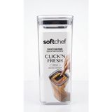 Proalet Softchef Click'n Fresh Hava Geçirmez Kare Plastik Erzak Kabı 2100 ml - Vakumlu Tek Tuş Kapaklı Şeffaf Plastik Bakliyat, Un ve Şeker Saklama Kabı, Bpa Içermez (10,5X10,5X24,5CM) - 2,1 lt