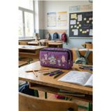 Probag Çift Bölmeli Geniş Hacimli Mor Kalemlik Labubu ve Araba Desenli Fermuarlı Okul Kalem Kutusu