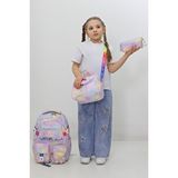Probag Kız Çocuk Okul Çantası 3lü Set Beslenme Kalemlik Aksesuarlı Peluş Detaylı İlkokul Anaokulu Çok Renkli