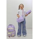 Probag Kız Çocuk Okul Çantası 3lü Set Beslenme Kalemlik Peluş Aksesuarlı Lila İlkokul Anaokulu Mor
