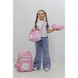 Probag Kız Çocuk Okul Çantası 3lü Set Çiçek Desenli Pembe Beslenme Kalemlik İlkokul Anaokulu