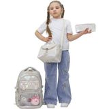 Probag Kız Çocuk Okul Çantası 3lü Set Hologram Parlak Şeffaf Cepli Beslenme Kalemlik Ilkokul - Krem