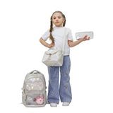 Probag Kız Çocuk Okul Çantası 3lü Set Hologram Parlak Şeffaf Cepli Beslenme Kalemlik Ilkokul - Krem