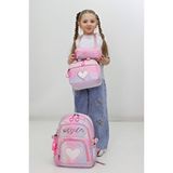 Probag Kız Çocuk Okul Çantası 3lü Set Kalp Desenli Pembe Sırt Çantası Beslenme Kalemlik