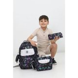 Probag Kız Çocuk Okul Çantası 3lü Set Siyah Desenli Parlak Kapaklı Sırt Çantası Seti