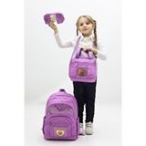 Probag Temalı Kız Çocuk 3 Lü Okul Çanta Seti - Kalpli Sırt Çantası Termal Beslenme Çantası Kalemlik Pembe