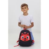 Probag Tilki Figürlü Siyah Kırmızı Anaokulu Kreş Çantası 4 Bölmeli Erkek Çocuk Sırt Çantası