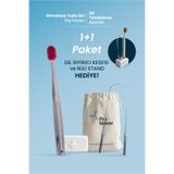 Probident 1+1 Paket Himalaya Tuzu Kaplamalı Gri Diş Fırçası+ Dil Temizleme+ Kesesi ve İkili Stant Hediye