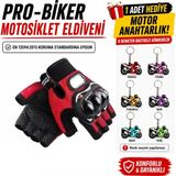 Probiker Darbeli Bedenli Motosiklet Eldiveni (Anahtarlık Hediyeli) En 13594: 2015 Koruma Standardına Uygun Yarım Parmak - Renk: Kırmızı | Beden: M - Kırmızı - Siyah