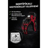 Probiker Darbeli Bedenli Motosiklet Eldiveni (Anahtarlık Hediyeli) En 13594: 2015 Koruma Standardına Uygun Yarım Parmak - Renk: Kırmızı | Beden: M
