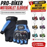 Probiker Darbeli Bedenli Motosiklet Eldiveni (Anahtarlık Hediyeli) En 13594: 2015 Koruma Standardına Uygun Yarım Parmak - Renk: Mavi | Beden: M - Mavi - Siyah