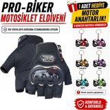 Probiker Darbeli Bedenli Motosiklet Eldiveni (Anahtarlık Hediyeli) En 13594: 2015 Koruma Standardına Uygun Yarım Parmak - Renk: Siyah | Beden: M - Siyah-Siyah
