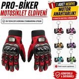Probiker Eldiven TAM Motosiklet Eldiveni Korumalı 1 ADET ANAHTARLIK HEDİYELİ - Renk: Kırmızı | Beden: L - Kırmızı - Siyah
