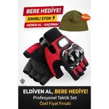 Probiker Kısa Motosiklet Eldiveni Yazlık - Renk: Kırmızı / Haki | Beden: L - Haki - Kırmızı