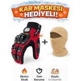 Probiker Sertifikalı yasaya uygun Tam Parmak Motosiklet Eldiveni + Termal Baklava - Renk: Kırmızı / Bej | Beden: L - Kırmızı - Beyaz