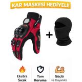Probiker Sertifikalı yasaya uygun Tam Parmak Motosiklet Eldiveni + Termal Baklava - Renk: Kırmızı / Siyah | Beden: L