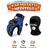 Probiker Sertifikalı yasaya uygun Tam Parmak Motosiklet Eldiveni + Termal Baklava - Renk: Mavi / BASKILI | Beden: 2XL - Mavi - Beyaz
