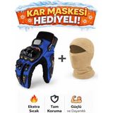 Probiker Sertifikalı yasaya uygun Tam Parmak Motosiklet Eldiveni + Termal Baklava - Renk: Mavi / Bej | Beden: XL