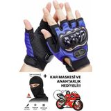 Probiker Shop Yarım Parmak Korumalı Motosiklet Eldiveni - Renk: Mavi Beden: M, SİYAH
