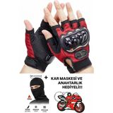 Probiker Yarım Parmak Korumalı Motosiklet Eldiveni - Renk: Kırmızı Beden: M, SİYAH