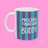 Procrastination Buddy Yazılı Eğlence ve Mizah Temalı Porselen Hediyelik Kahve Kupası - Beyaz - 325 ml
