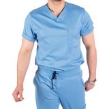 Prof. Adrenaline Erkek Scrubs Tek Üst – Modern V Yaka, Özel Kesim, 3 Cepli, Yumuşak ve Rahat Doktor / Hemşire Forması - Açık Mavi