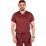 Prof. Adrenaline Erkek Scrubs Tek Üst – Modern V Yaka, Özel Kesim, 3 Cepli, Yumuşak ve Rahat Doktor / Hemşire Forması - Bordo - 2XL