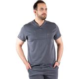 Prof. Adrenaline Erkek Scrubs Tek Üst – Modern V Yaka, Özel Kesim, 3 Cepli, Yumuşak ve Rahat Doktor / Hemşire Forması - Gri