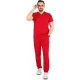 Prof. Adrenaline Erkek Scrubs Tek Üst – Modern V Yaka, Özel Kesim, 3 Cepli, Yumuşak ve Rahat Doktor / Hemşire Forması - Kırmızı