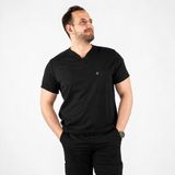 Prof. Adrenaline Erkek Scrubs Tek Üst – Modern V Yaka, Özel Kesim, 3 Cepli, Yumuşak ve Rahat Doktor / Hemşire Forması - Siyah