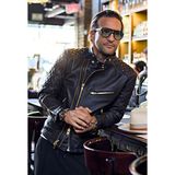 Prof Model Kapitone Dikim Detaylı Hakiki Koyun Derisi Biker Mont - Siyah - Altın - 4XL