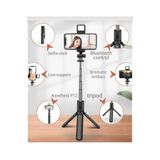 Prof. Nari LED Işıklı Selfie Çubuğu ve Bluetooth Kumandalı Kablosuz Selfie Stick Max: 70 Cm Uzunluk