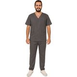 Prof Victory Erkek Scrubs Takımı – Çok Cepli, Likralı Doktor Hemşire Forması - Gri - 3XL