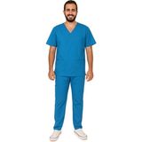 Prof Victory Erkek Scrubs Takımı – Çok Cepli, Likralı Doktor Hemşire Forması - Mavi - 3XL