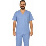 Prof Victory Erkek Scrubs Tek Üst – V Yaka, 5 Cepli, Esnek ve Yumuşak Doktor / Hemşire Forması - Açık Mavi - 3XL