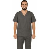 Prof Victory Erkek Scrubs Tek Üst – V Yaka, 5 Cepli, Esnek ve Yumuşak Doktor / Hemşire Forması - Gri - 3XL