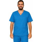 Prof Victory Erkek Scrubs Tek Üst – V Yaka, 5 Cepli, Esnek ve Yumuşak Doktor / Hemşire Forması - Mavi - 3XL