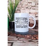 Professional Bookworm Desenli Kitap Tutkunu Hediyelik Baskılı Çay Kahve Sunum Kupa Bardak - Beyaz