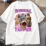 Professional Yapper Cat Graphic T Shirts Women Men Cotton Short Sleeve T-Shirts Casual O Neck 2887 - Beyaz - XL