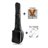 Profesyonel 10 Mm Pedli Soft Case Uzun Sap Bağlama Saz Kılıfı Siyah + Tel Takımı + Duvar Askı Standı