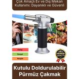 Profesyonel 1300 Derece Sıcaklık Veren Kamp Mangal Tatlı Kömür Gaz Doldurulabilir Alev Pürmüz Çakmak